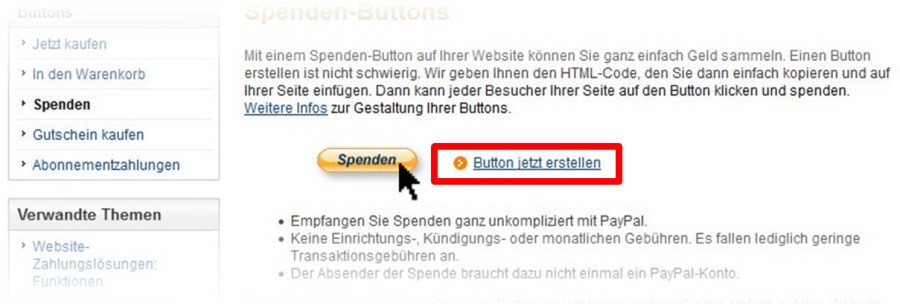 Website Paypal Donate Button erstellen